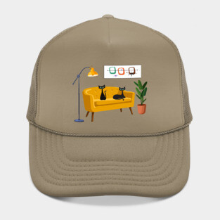 Mid Century Cats on Yellow Retro Sofa Hat