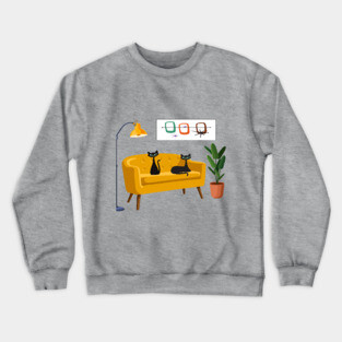 Mid Century Cats on Yellow Retro Sofa Crewneck Sweatshirt