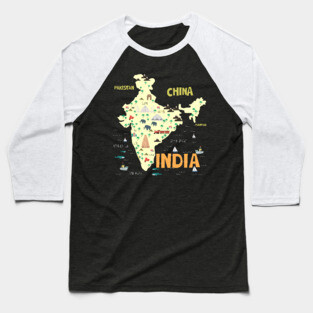 Illustrated India Map Baseball T-Shirt