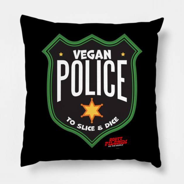 Vegan Police Badge To Slice and Dice Pillow by belownormal