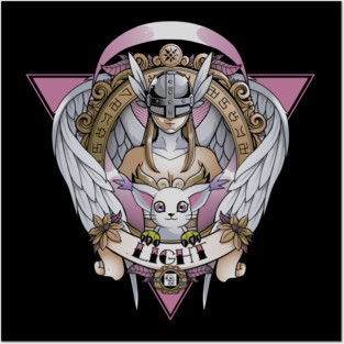 Digimon of light Angewomon - Angel wings - Cat Gatomon Tattoo Posters and Art