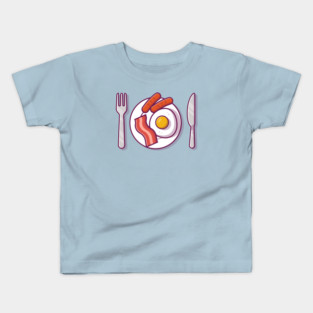 Breakfast Food On Plate with Egg and Sausage Kids T-Shirt