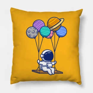 Cute Astronaut Swinging With Planets Pillow