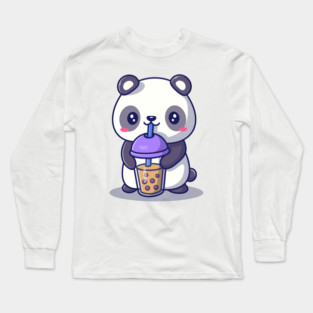 Cute Panda Drinking Milk Tea Boba Long Sleeve T-Shirt