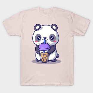 Cute Panda Drinking Milk Tea Boba T-Shirt