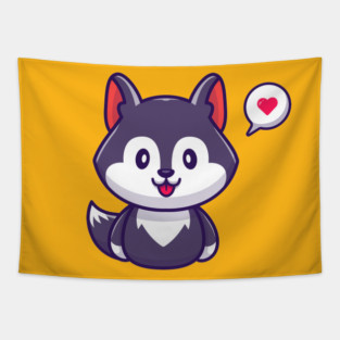 Cute Wolf With Love Bubbles Tapestry