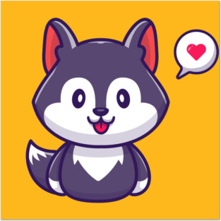 Cute Wolf With Love Bubbles Posters and Art