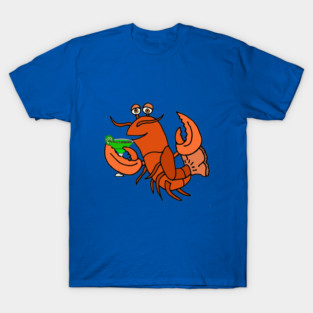 Funny Lobster Drinking Margarita Cartoon T-Shirt