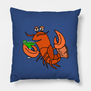 Funny Lobster Drinking Margarita Cartoon Pillow
