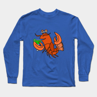 Funny Lobster Drinking Margarita Cartoon Long Sleeve T-Shirt