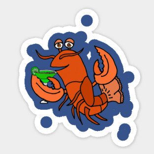 Funny Lobster Drinking Margarita Cartoon Sticker