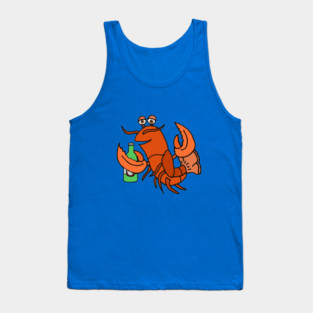 Funny lobster drinking beer Cartoon Tank Top