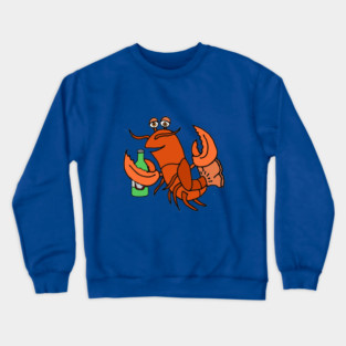 Funny lobster drinking beer Cartoon Crewneck Sweatshirt