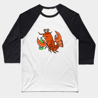 Funny lobster drinking beer Cartoon Baseball T-Shirt