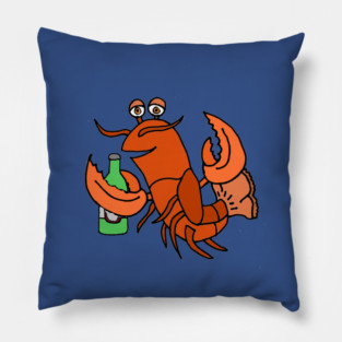 Funny lobster drinking beer Cartoon Pillow