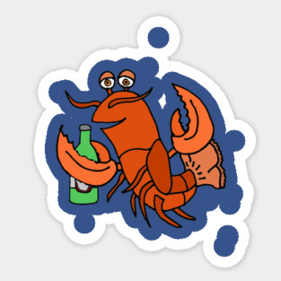 Funny lobster drinking beer Cartoon Sticker