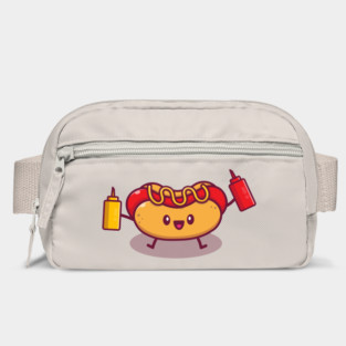 Cut Hot Dog Holding Mustard And Sauce Bag