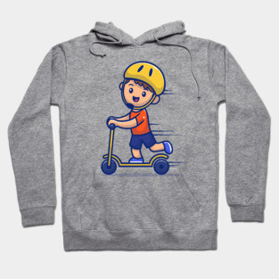 Cute Boy Playing Scooter Electric Hoodie
