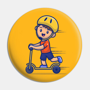 Cute Boy Playing Scooter Electric Pin