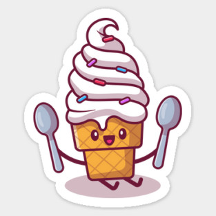 Cute Ice Cream Sitting And Holding Spoons Magnet