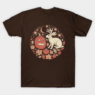 Halloween Friends | Jackalope and Jack-O-Lantern Autumn Art T-Shirt