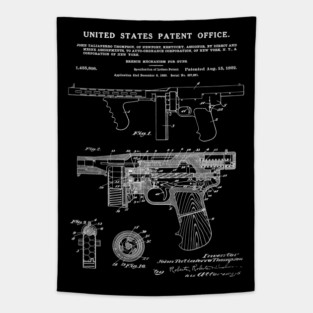 Thompson Submachine Gun Patent White Tapestry