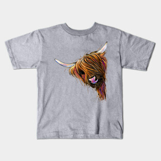 Scottish Hairy Highland Cow ' NooDLeS ' by SHiRLeY MacARTHuR Kids T-Shirt