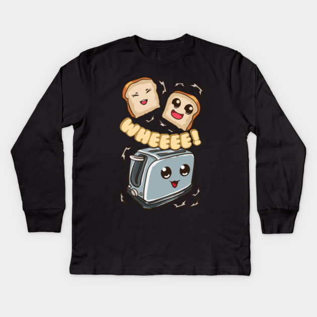 Cute Toast Bread Popping out of Toaster Kids Long Sleeve T-Shirt by belownormal