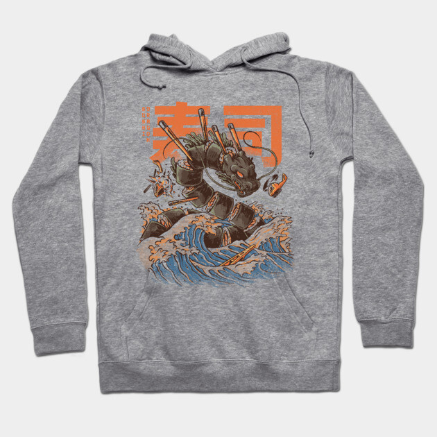 Great Sushi Dragon - Great Wave Hoodie by Ilustrata