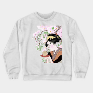 Japanese woodblock print Okita of the Teahouse Naniwa Crewneck Sweatshirt
