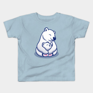 Cute Polar Bear Mom Hugging Baby Polar Kids T-Shirt