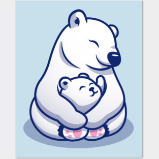 Cute Polar Bear Mom Hugging Baby Polar Posters and Art