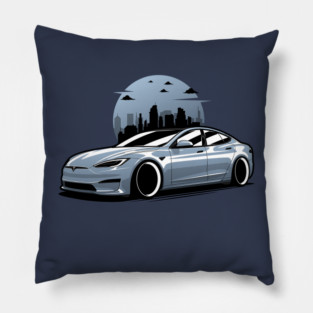 Silver Tesla Model S Plaid Pillow