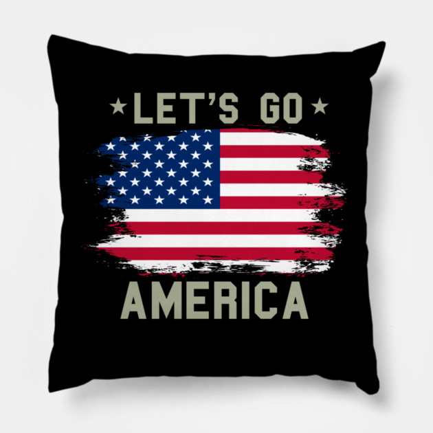 Let's Go America, Patriot US American Flag Pillow by Silly Me Studio