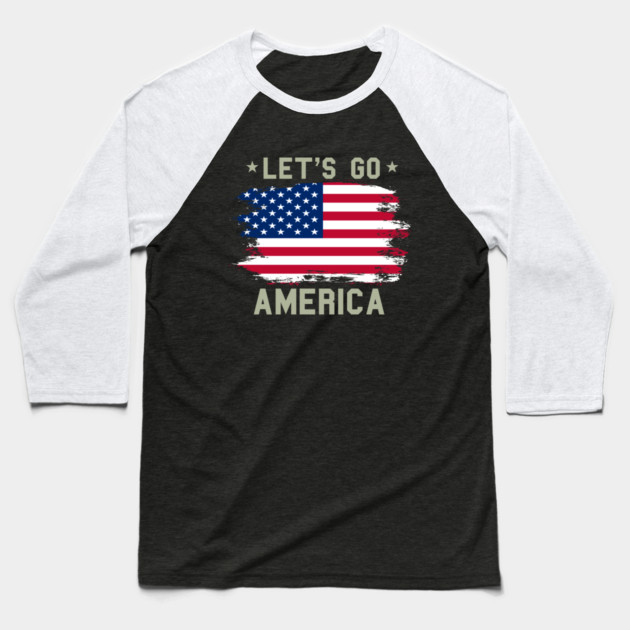 Let's Go America, Patriot US American Flag Baseball T-Shirt by Silly Me Studio