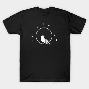 Geometric Blackbird Moon and Stars Bird Night Space T-Shirt