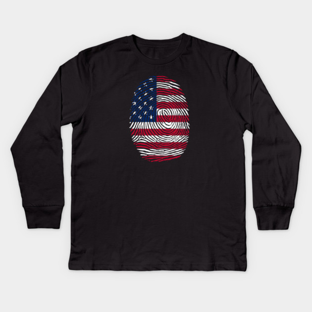 American  DNA, Patriotic, American Flag Kids Long Sleeve T-Shirt by Silly Me Studio
