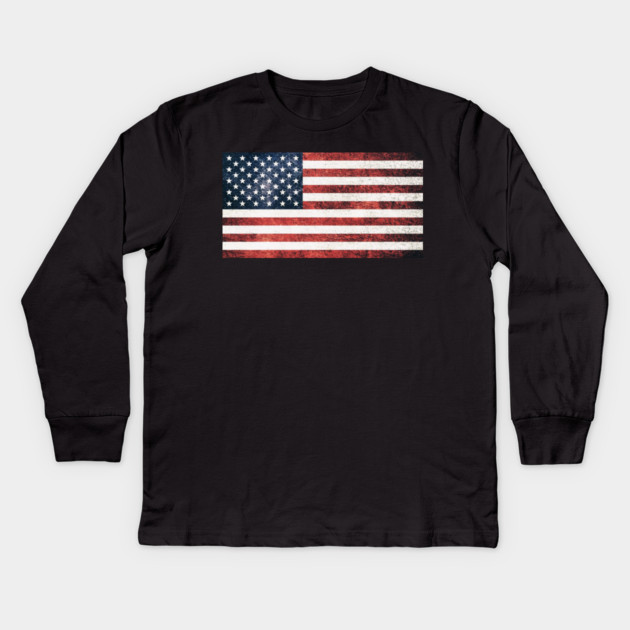 Distressed American Flag, American, Patriotic Kids Long Sleeve T-Shirt by Silly Me Studio