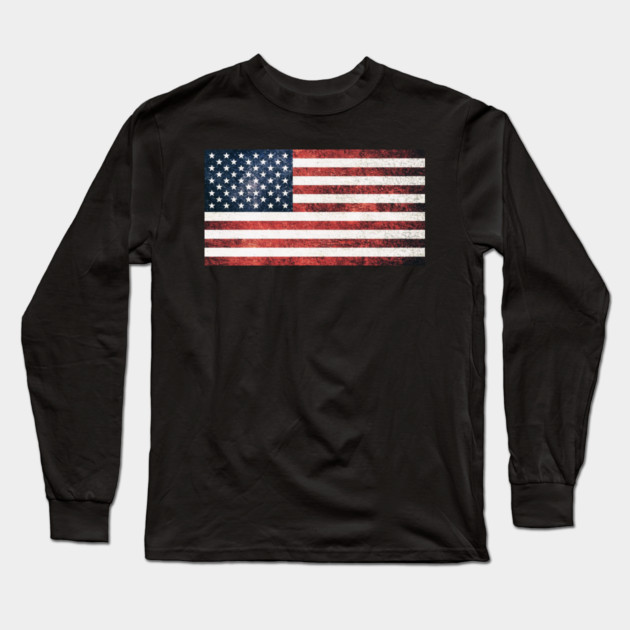 Distressed American Flag, American, Patriotic Long Sleeve T-Shirt by Silly Me Studio