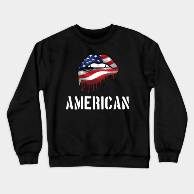 Patriotic Lips, Dripping Flag Lips, American Crewneck Sweatshirt by Silly Me Studio