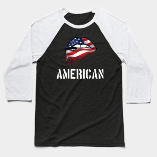 Patriotic Lips, Dripping Flag Lips, American Baseball T-Shirt