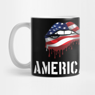 Patriotic Lips, Dripping Flag Lips, American Mug