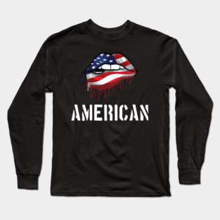 Patriotic Lips, Dripping Flag Lips, American Long Sleeve T-Shirt