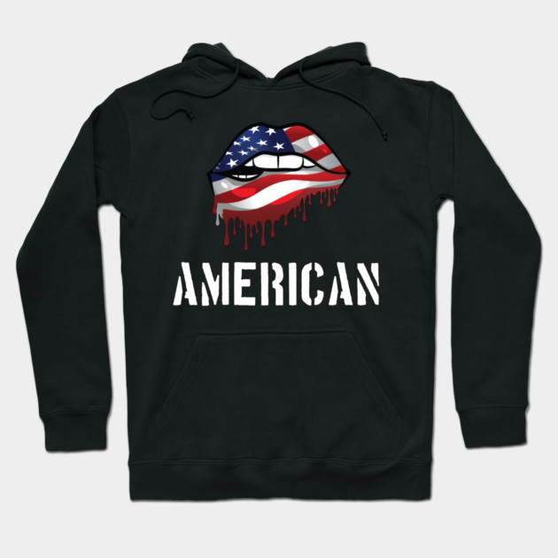 Patriotic Lips, Dripping Flag Lips, American Hoodie by Silly Me Studio