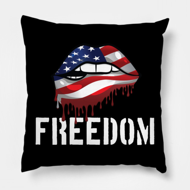 Patriotic Lips, Dripping Flag Lips, American, Freedom Pillow by Silly Me Studio
