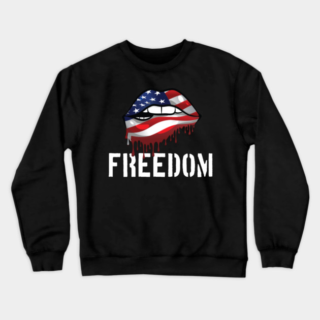 Patriotic Lips, Dripping Flag Lips, American, Freedom Crewneck Sweatshirt by Silly Me Studio