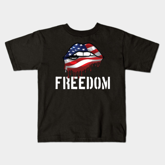 Patriotic Lips, Dripping Flag Lips, American, Freedom Kids T-Shirt by Silly Me Studio