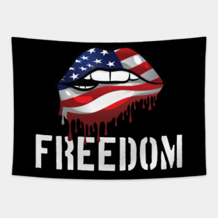 Patriotic Lips, Dripping Flag Lips, American, Freedom Tapestry
