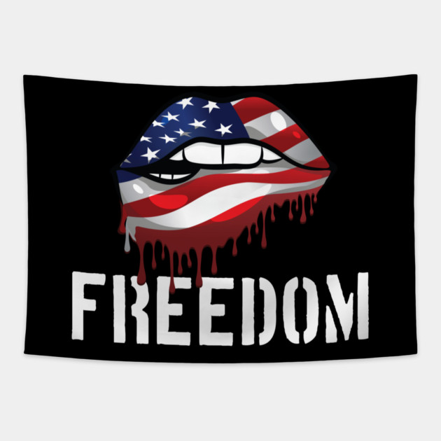 Patriotic Lips, Dripping Flag Lips, American, Freedom Tapestry by Silly Me Studio