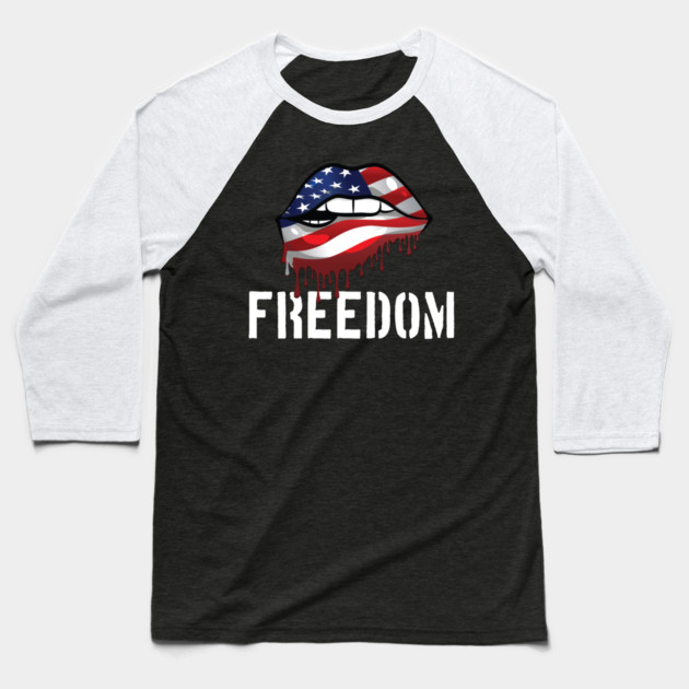 Patriotic Lips, Dripping Flag Lips, American, Freedom Baseball T-Shirt by Silly Me Studio